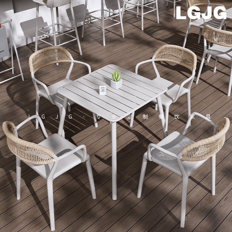 Restaurant Outdoor Outdoor Table and Chair Set Open-Air Leisure Table and Chair Cafe Milk Tea Shop Waterproof Commercial Courtyard Table and Chair