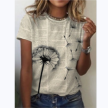 新款3D向日葵女式花卉印花T恤圓領T恤和花卉印花女式T恤