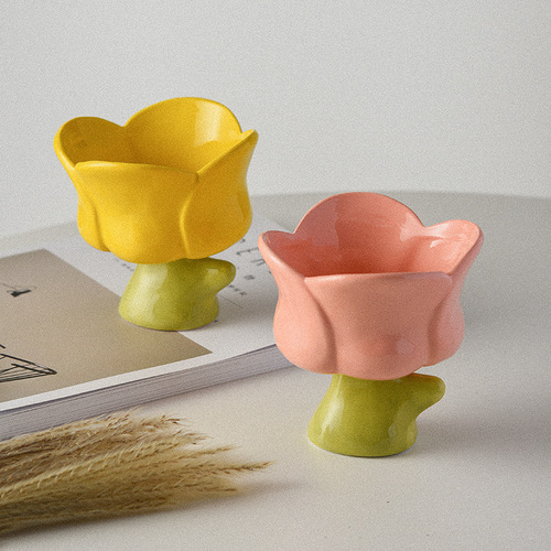 Tulip dessert bowl hand-made design hand-kneaded irregular hand-painted flower shape tea cup cereal bowl aromatherapy cup