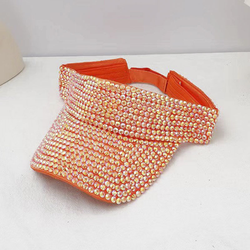 Sombrero de playa vacío europeo y americano con techo vacío de diamante brillante de punto de perforación de sombra sin techo de lengua de pato en el viento