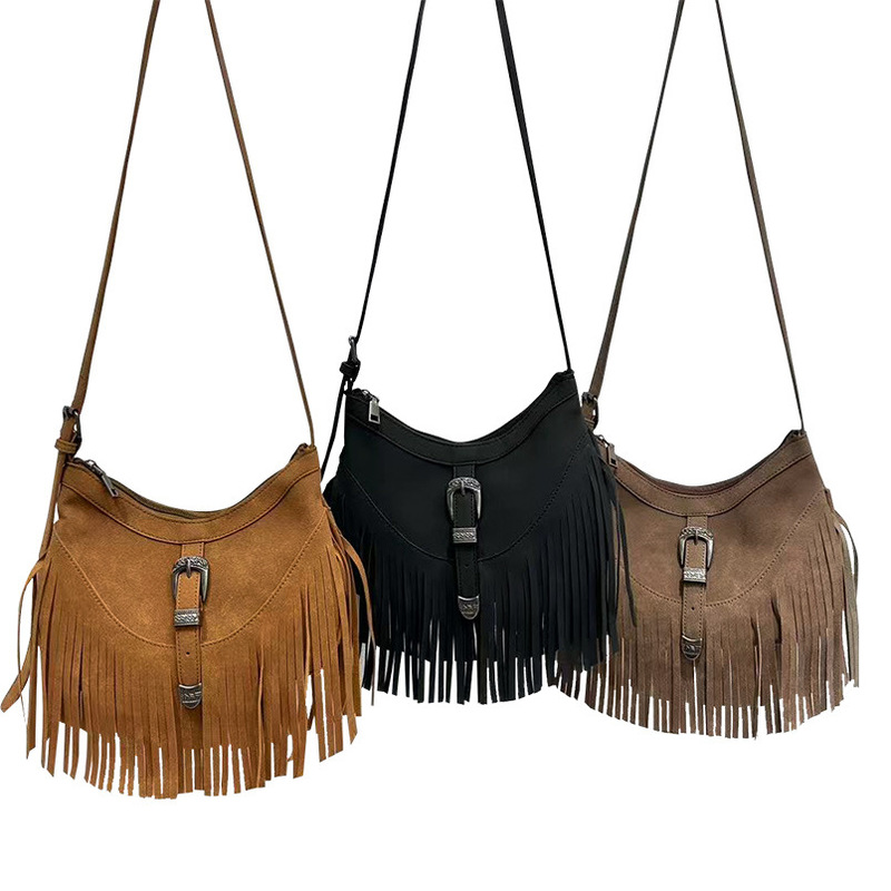 Korean-Style Casual Frosted Moon-Shaped Versatile Textured Tassel Bag, Niche Trendy Shoulder Crossbody Bag, Fashionable Underarm Bag Korean-Style Casual Frosted Moon-Shaped Versatile Textured Tassel Bag, Niche Trendy Shoulder Crossbody Bag, Fashionable Underarm Bag