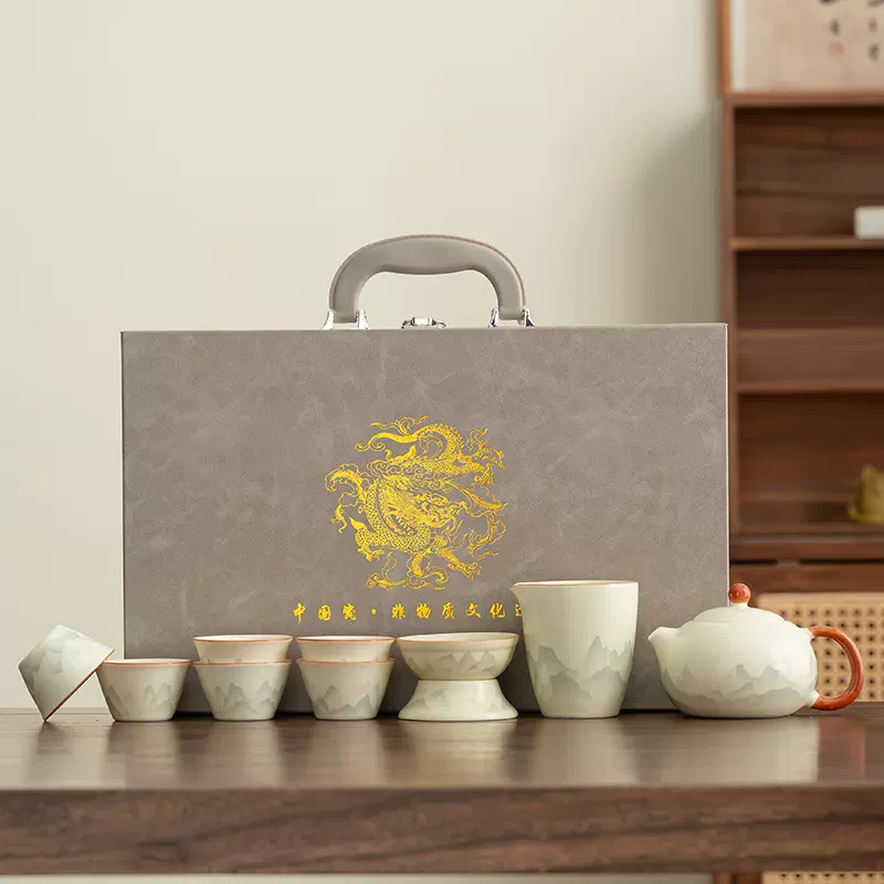 汝窑高档功夫茶具套装礼品送老师长辈客厅古韵家用泡茶壶茶杯定制