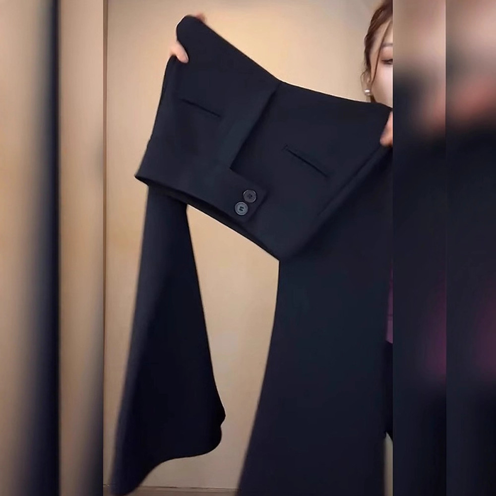 Black Suit Flared Pants for Women, Spring and Autumn 2025 New Style, Petite High-Waisted Slimming Pants with Drape