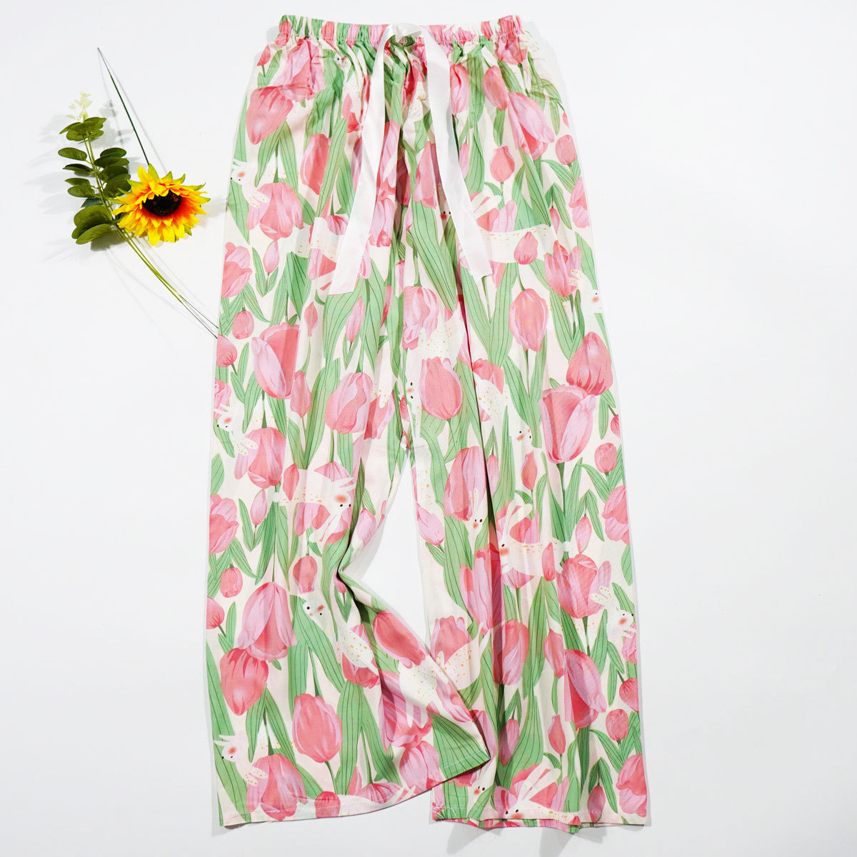 Pantalones de pijama de verano Source 45 de algodón y seda, pantalones anchos de nueve puntos para mujer, finos, talla grande, pantalones holgados para aire acondicionado, pantalones de playa