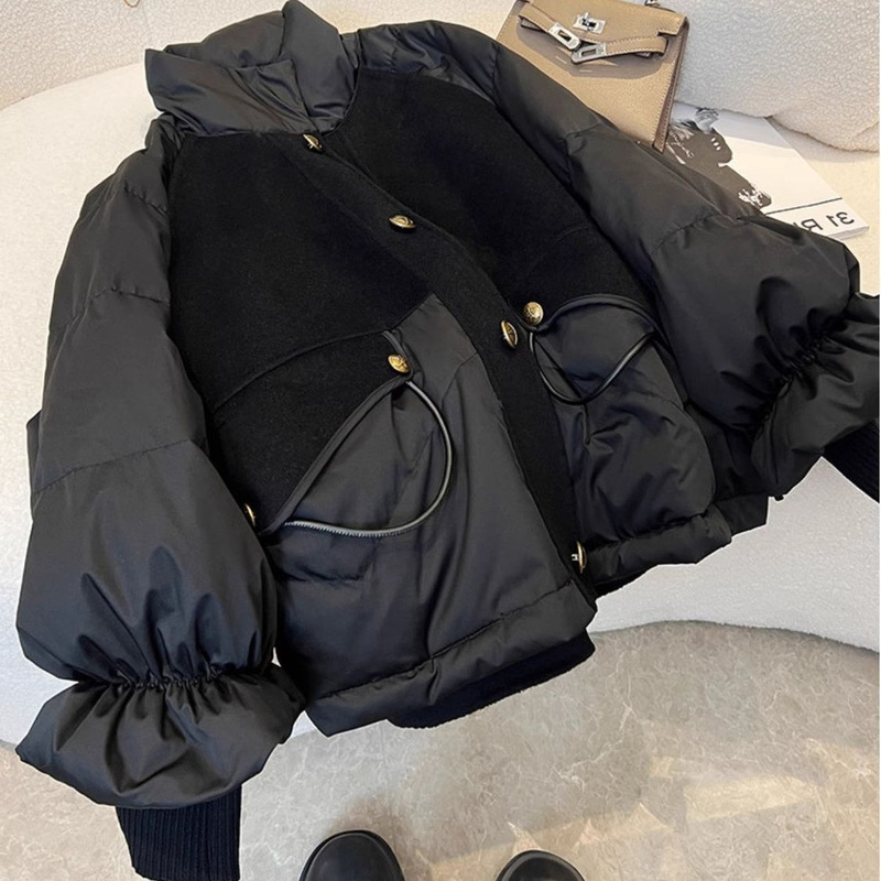 Extra Large Size 150kg Plus Size Light Luxury Black Thickened Cotton Jacket for Women Winter Ins