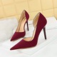 1298-8 Simple Banquet High Heels Slim Heel Shallow Notched Pointed Side Hollow Vintage Litchi Pattern High Heel Single Shoe