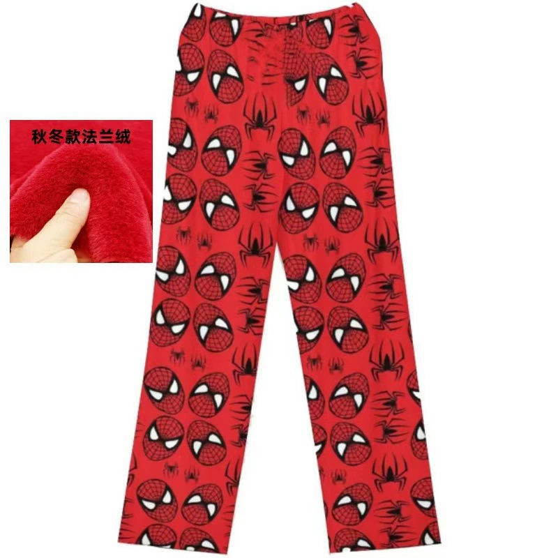 Фланелевые пижамные брюки с мультяшным принтом для женщин, толстые, новая осенне-зимняя модель, на флисовой подкладке, теплые, повседневные домашние штаны, подходят для ношения на улице, экспортный товар.