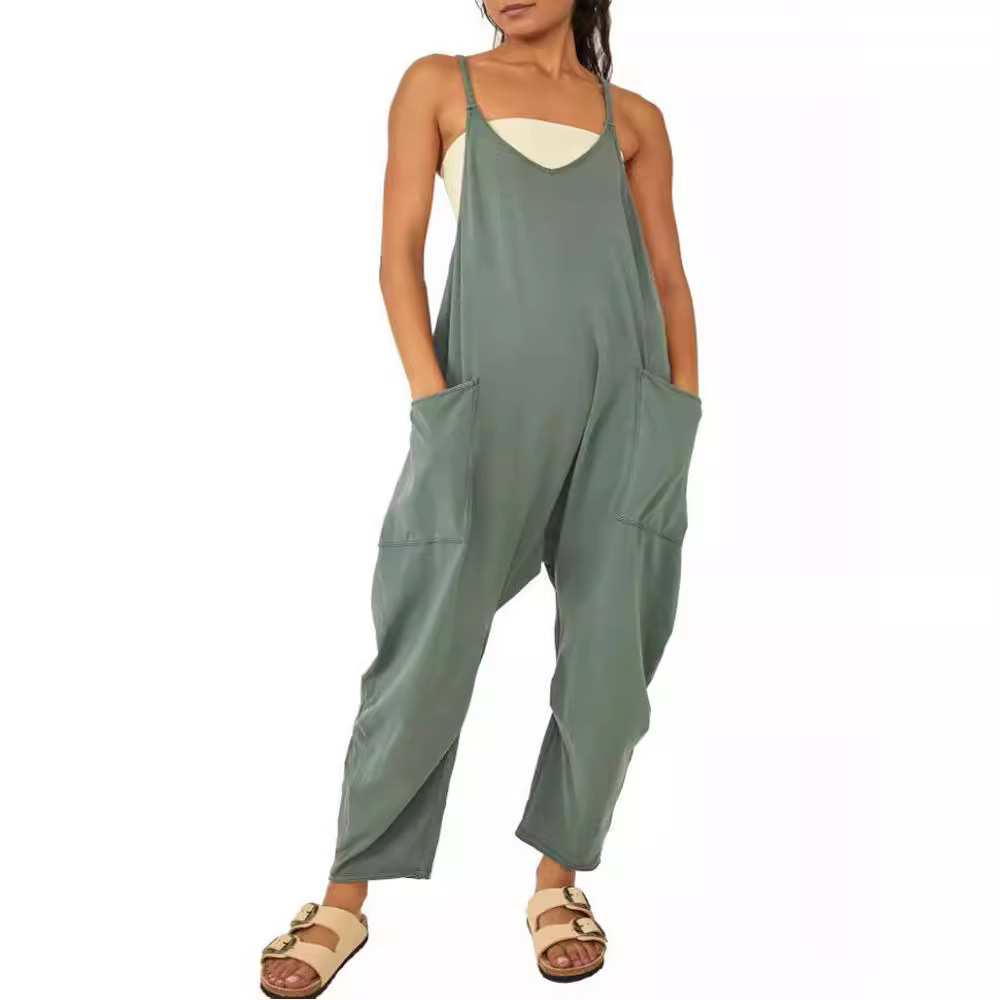 2022 mujeres europeas y americanas ropa Amazon tamaño estación independiente popular color sólido cremallera parche bolsa Sling jumpsuit grasa cadera Pantalones