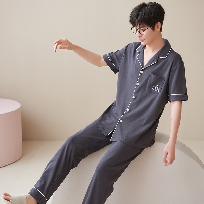 Men's pajamas summer new pure cotton high quality short sleeve fashion trendy advanced plus size outerwear homewear set