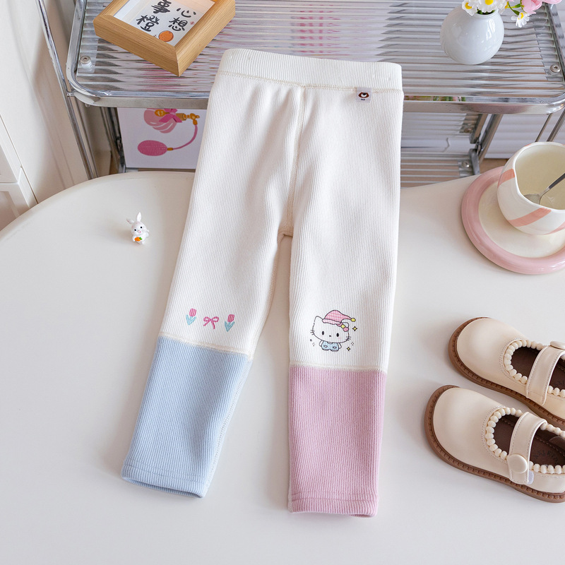 洋気の女の子の秋冬の一体の絨毯の保温の骨がない底のズボンの赤ちゃんのファッション的な冬の服装のズボンのストライプの子供服のズボン|undefined