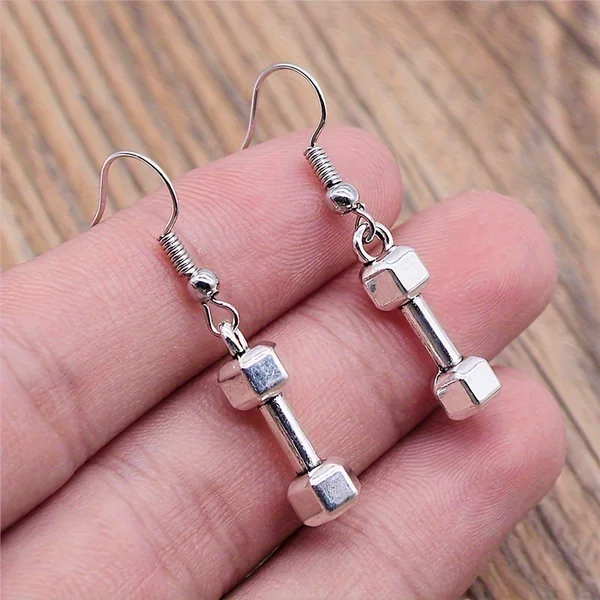 Cross-Border European and American Fun and Cute Dumbbell Earrings, Fitness Barbell Ear Accessories, Fashionable and Unique Niche Fun Accessories