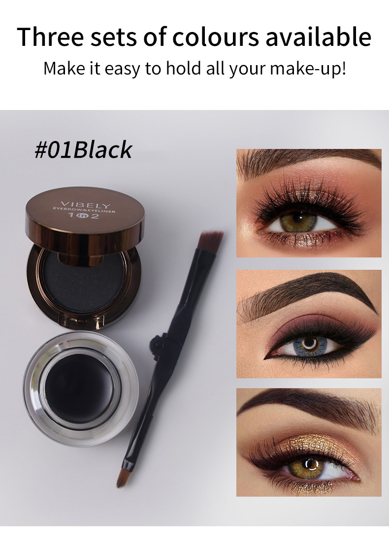 VIBELY's two-in-one eyeliner cream for foreign trade comes with a brush, is waterproof, sweat-proof, does not smudge, and is a natural eye contour cream that does not smudge undefined