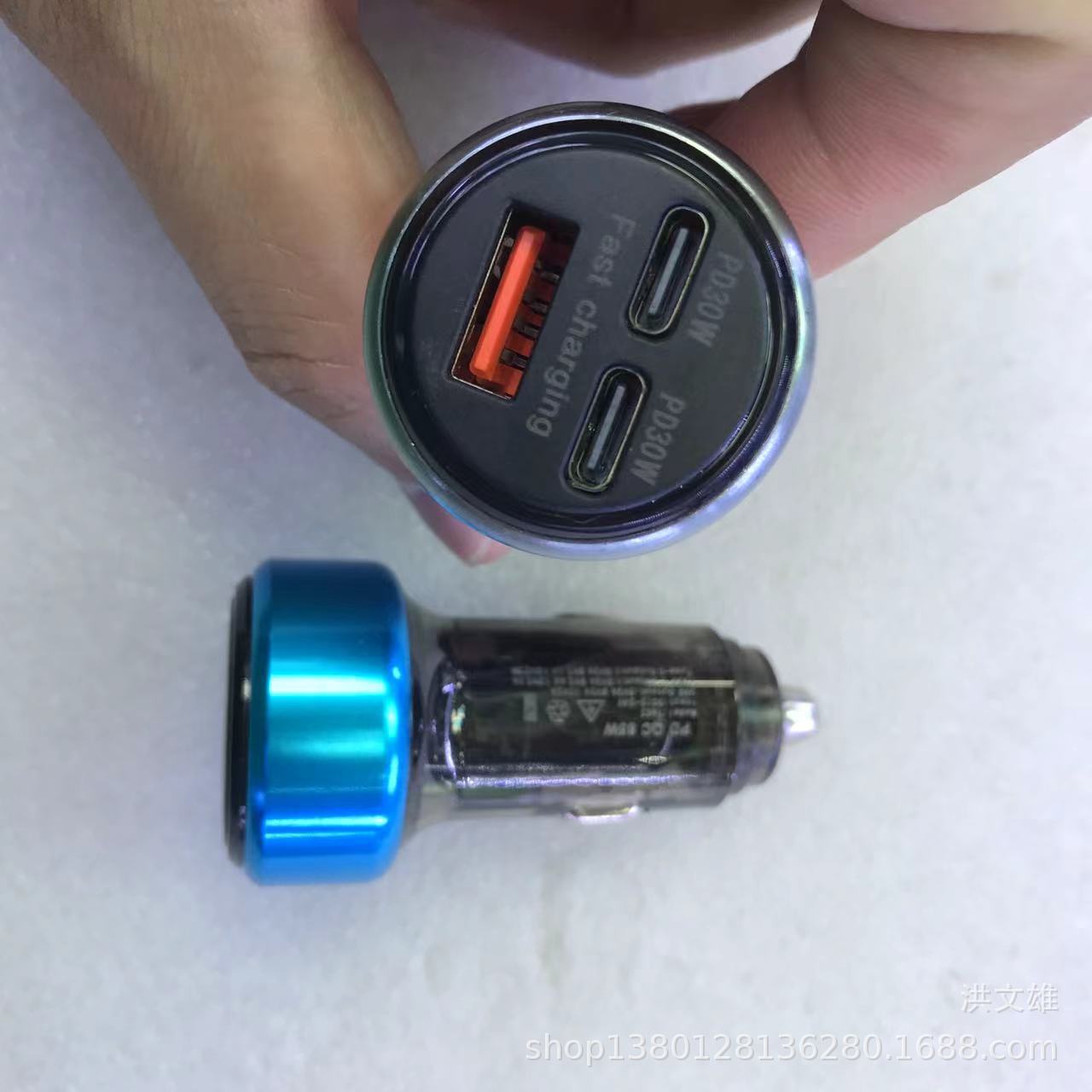 新款透明车充3线路PD85W车载点烟器快充QC3.0超级点烟器转换插头