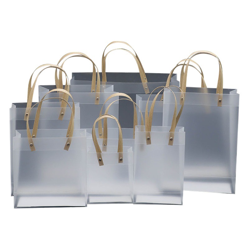 Ready Stock Pvc Transparent Tote Bag Pp Plastic Frosted Gift Bag Birthday Party Favor Candy Gift Bag Packaging Bag