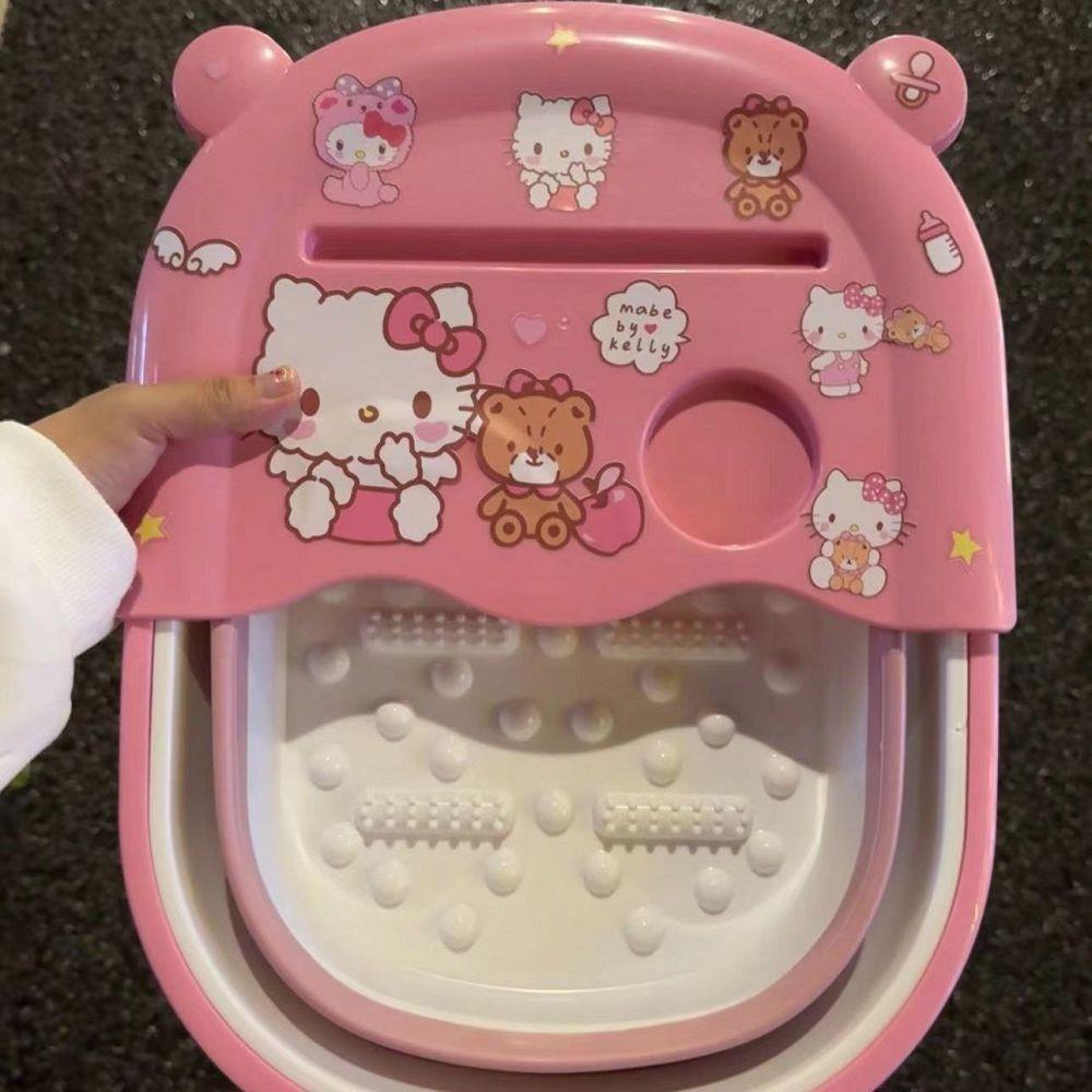 hellokitty泡脚桶学生宿舍伸缩洗脚家用折叠泡脚盆送KT猫贴纸