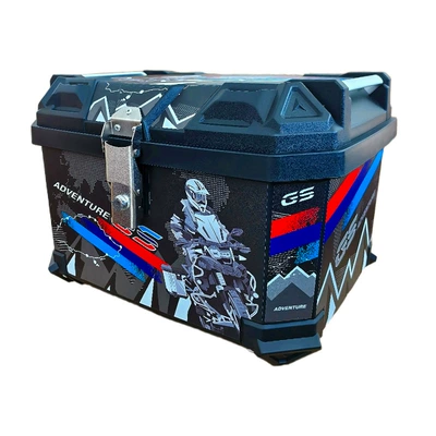 Motorcycle trunk Electric Vehicle Rear Trunk - 65l-red-and-blue-stripes-black-leather-lining-backrest