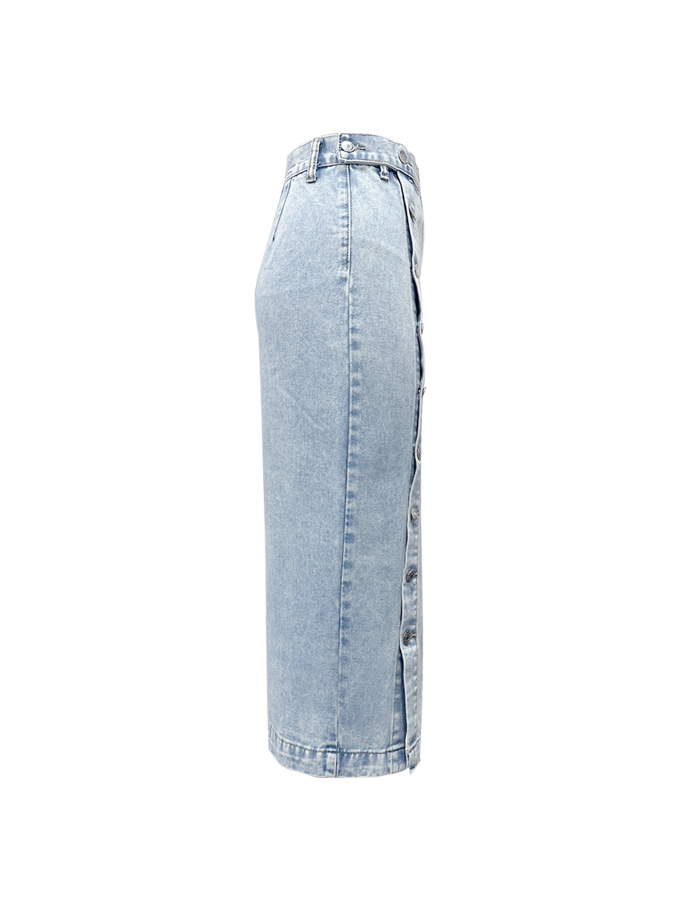 High-Waisted Slit Denim Midi Skirt Irregular Design Women's Clothing Fashionable Bottoms_ecoleips.com