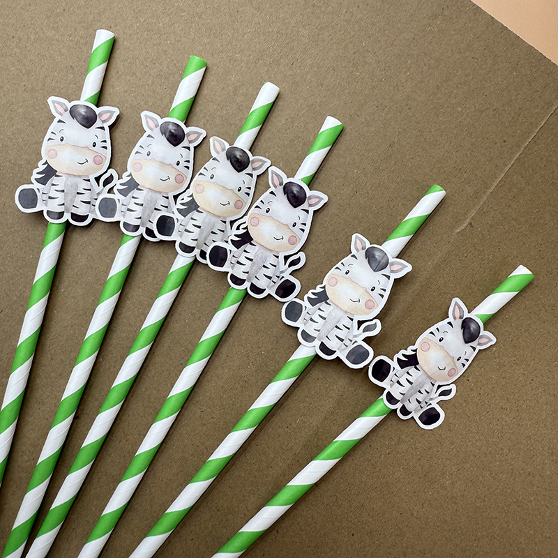 Spot transfronterizo tarjeta de papel cebra paja desechable degradable fiesta paja decoración cóctel paja bebida
