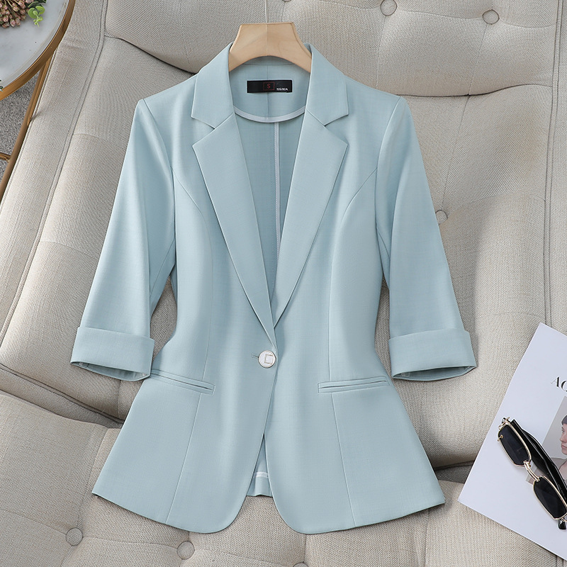 Light Blue Blazer for Women, Summer 2026 New Style, Fresh and Casual, Three-Quarter Sleeve, Thin Suit Jacket