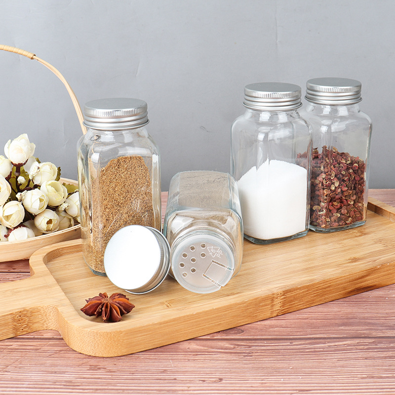 Botella para condimentos de pimienta y sal, caja para condimentos de chile y comino, frasco transparente de vidrio para condimentos de barbacoa, recipiente para condimentos, tarro para especias.