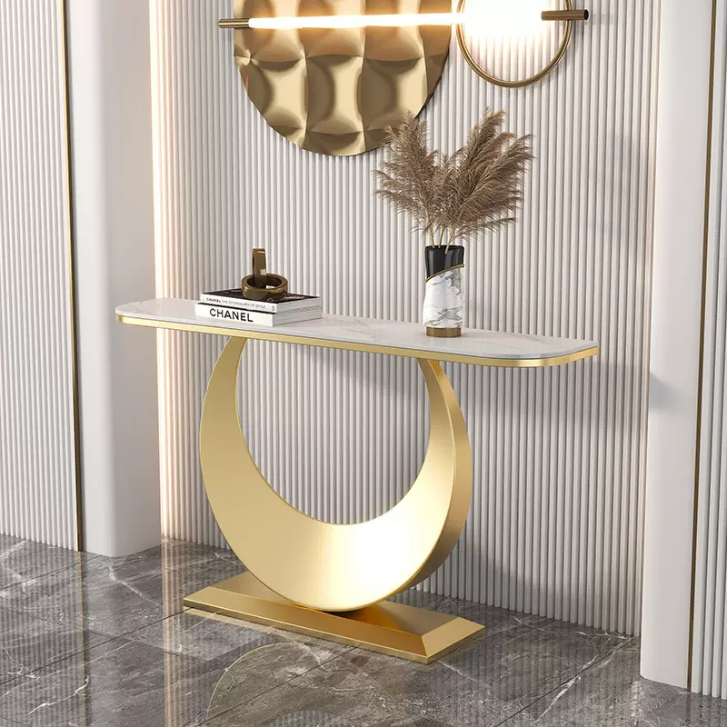 轻奢创意半圆酒店走廊端景台靠墙ins岩板玄关桌 客厅入户条案台