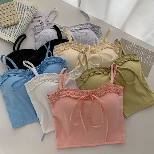 Sweet Style Strappy Tank Top for Women, French Lace Design, Sensational Innerwear, Collarbone Edge Hem, Off-the-Shoulder Outerwear, Bold and Striking Lingerie