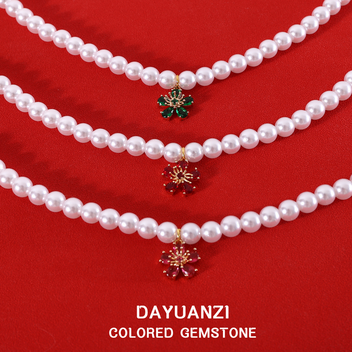 Perla colgante flor de zircon collar de perla gato que oso cumpleaños perla collar de margarita collar boda