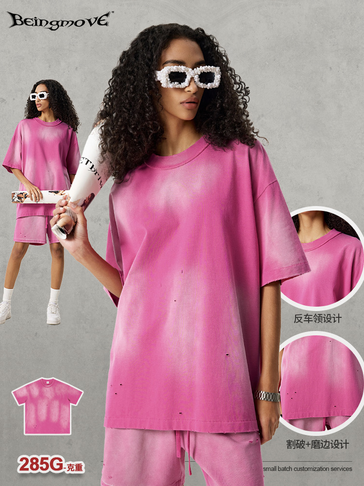 2025 verano marcas de moda europeas y estadounidenses lavar agua hacer viejas camisetas de mangas cortas pesadas para hombres y mujeres camisetas de moda masculinas