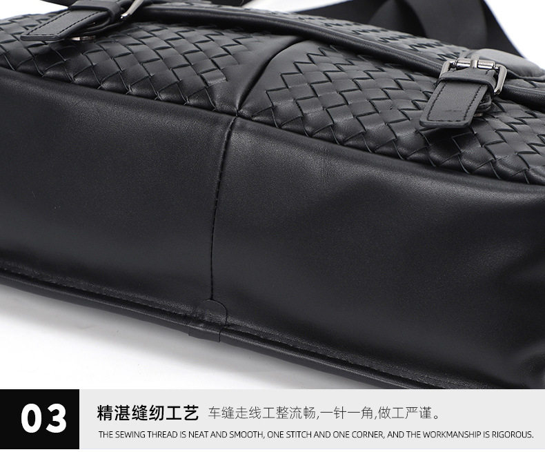 Túi đeo chéo nam da bò thật dệt bện, đeo vai, sức chứa lớn 29×11×17 cm — Màu đen da bò bện chi tiết 19