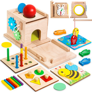 Children's Wooden Toys Early Education Shape Recognition Color Matching Multi-Functional Wooden Box Educational Game 1-3-6 Years Old