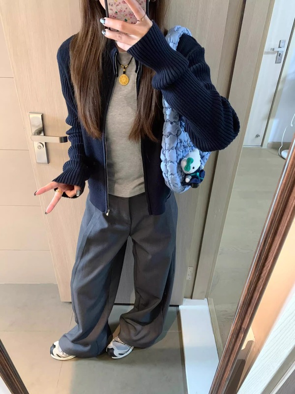 OOKSTUDIOS拉链毛衣针织开衫女2025秋季辣妹短款显瘦百搭外套潮|undefined