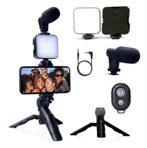 Venta caliente transfronteriza multifuncional escritorio belleza pierna bolsillo llenar luz con micrófono traje SLR Luz de Conferencia