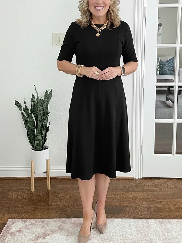 "2026 New Spring/Summer Short-Sleeve Slim-Fit Round-Neck Solid Color Dress, Elegant Women's Dress"_ecoleips.com