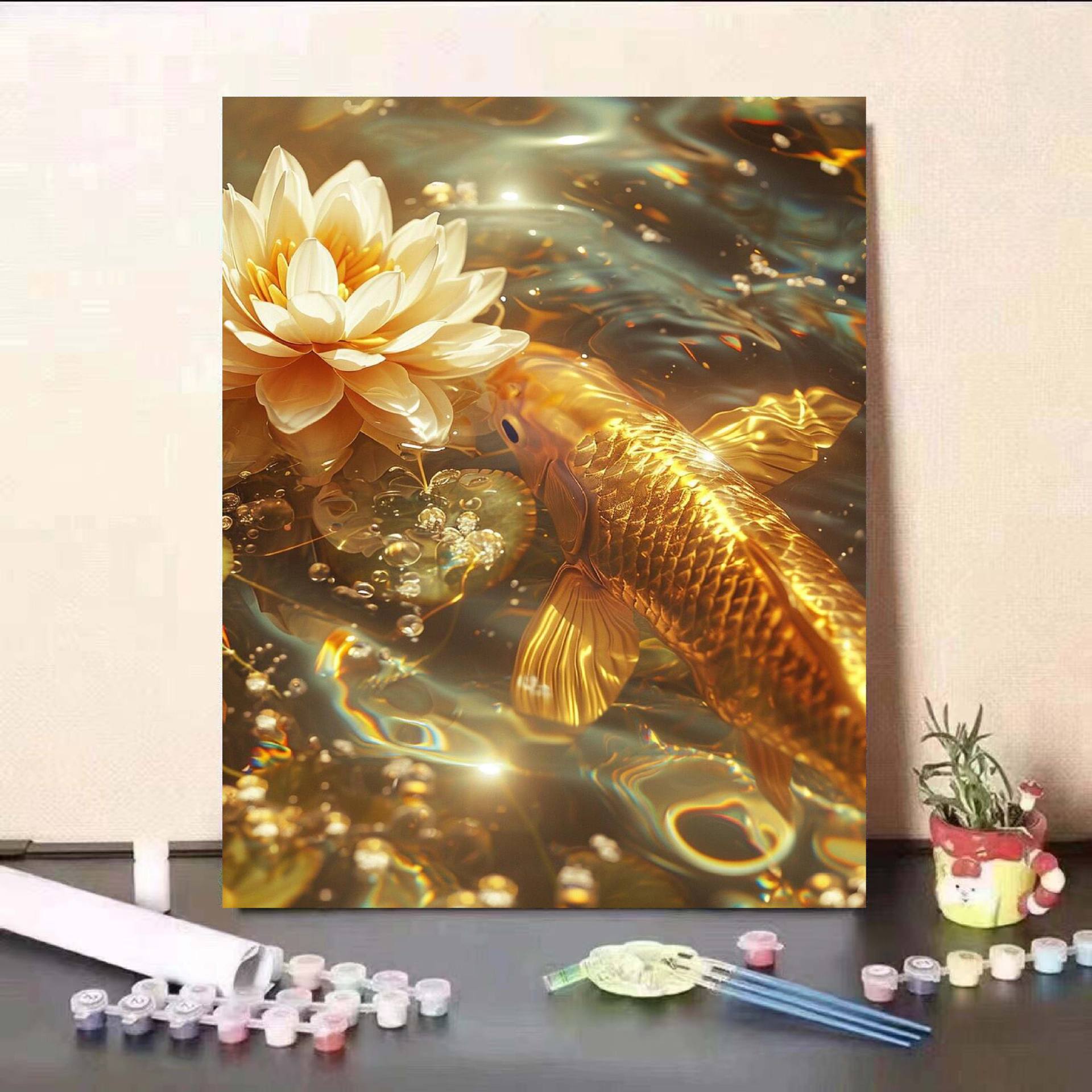 Carpa dorada significa hermosa pintura al óleo digital DIY pintada a mano regalo de cumpleaños decoración de pintura al óleo de relleno