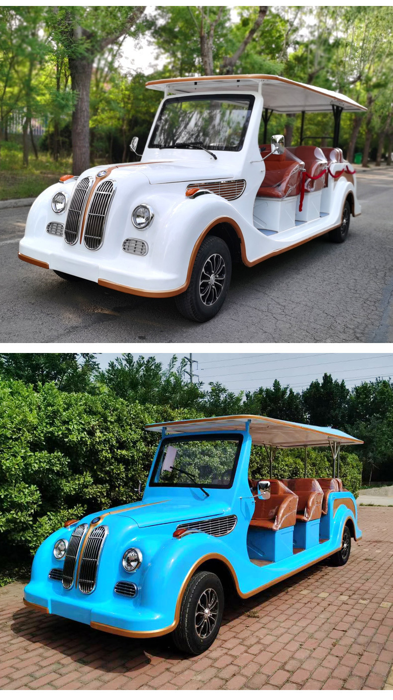 Vintage classic car hotel resort shuttle vehicle, park real estate viewing VIP reception sightseeing car