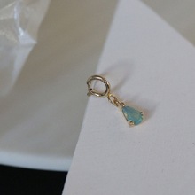 S925纯银镀18K金项链坠精致薄荷蓝水滴欧泊活扣锁骨链吊坠手链坠