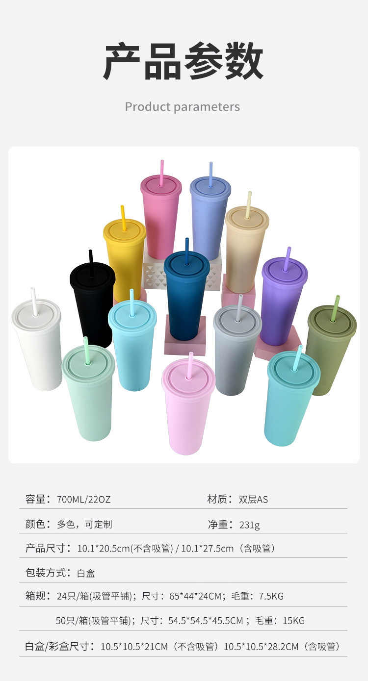 230g Weight Plastic Material Double-layer Plastic Straw Cup With Lid 24oz Large-capacity Plastic Frosted Ready-to-hand Water Cup