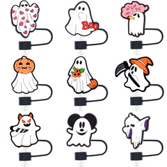 Ghost Mini Ghost Straw Hat Cute Cartoon DIY Creative Dustproof Plug Water Cup Accessory Decorative Item Silicone Straw Cover