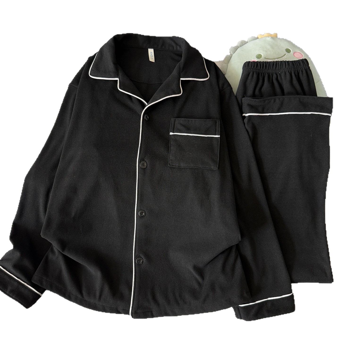 Pijamas negros de terciopelo para hombres primavera, otoño y invierno, terciopelo de coral grueso, calentamiento simple y de alta calidad, se puede usar ropa para el hogar