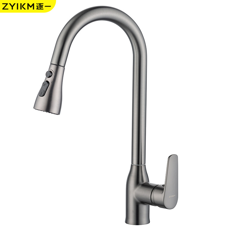 Todo el grifo de agua fría y caliente de la cocina doméstica de cobre, fregadero de extracción, fregadero, fregadero, grifo de refuerzo a prueba de salpicaduras