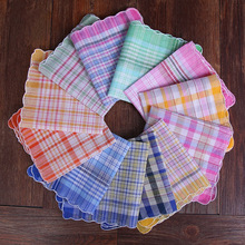 纯棉手帕 格子手帕 多款混色纯棉月牙边女士格子手帕 手巾 手娟