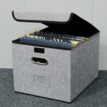 定制翻盖文件盒仿麻布快捞夹文件整理盒书本杂志衣物收纳箱储物