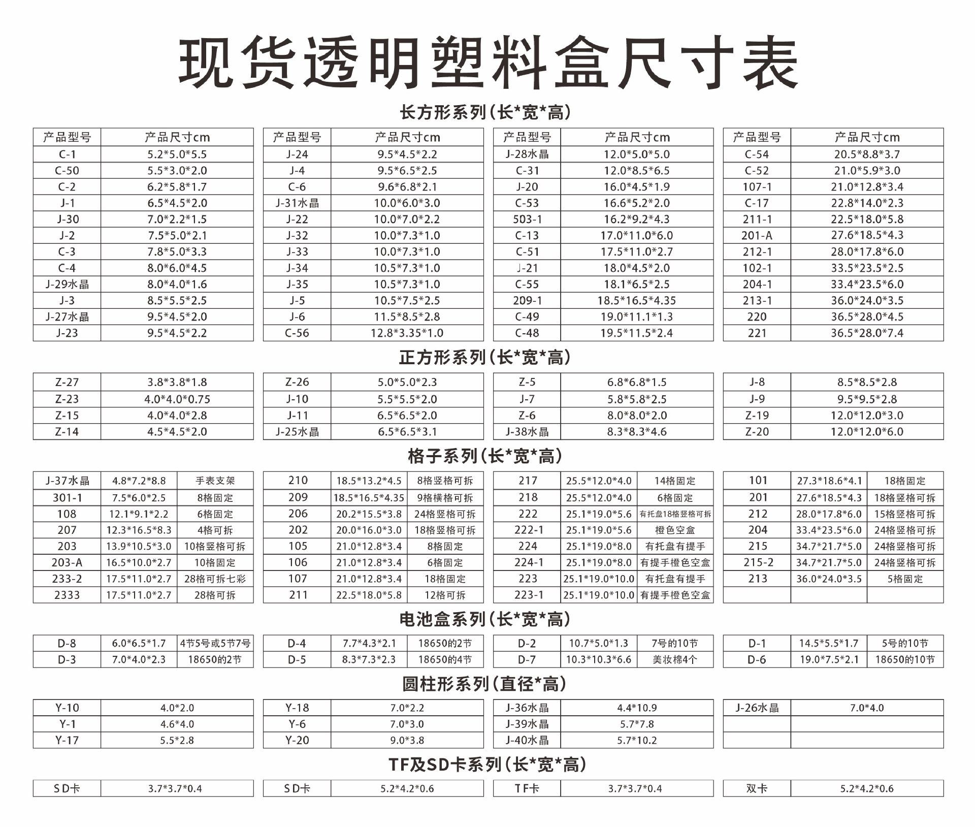 透明塑料盒尺寸表