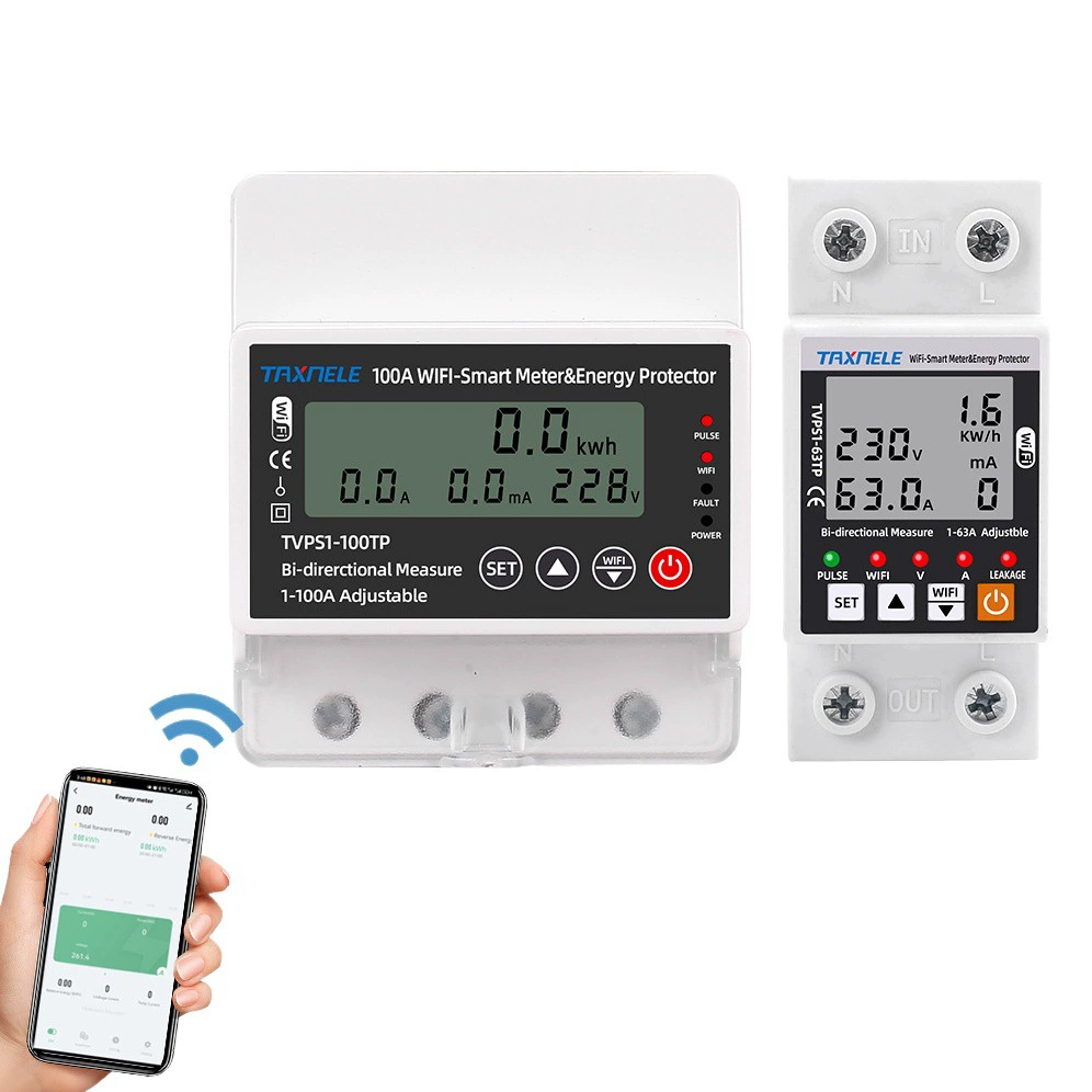 Умный автоматический выключатель TAXNELE Tuya WiFi с защитой от утечки тока, перенапряжения и пониженного напряжения, реле-выключатель с двунаправленным измерением