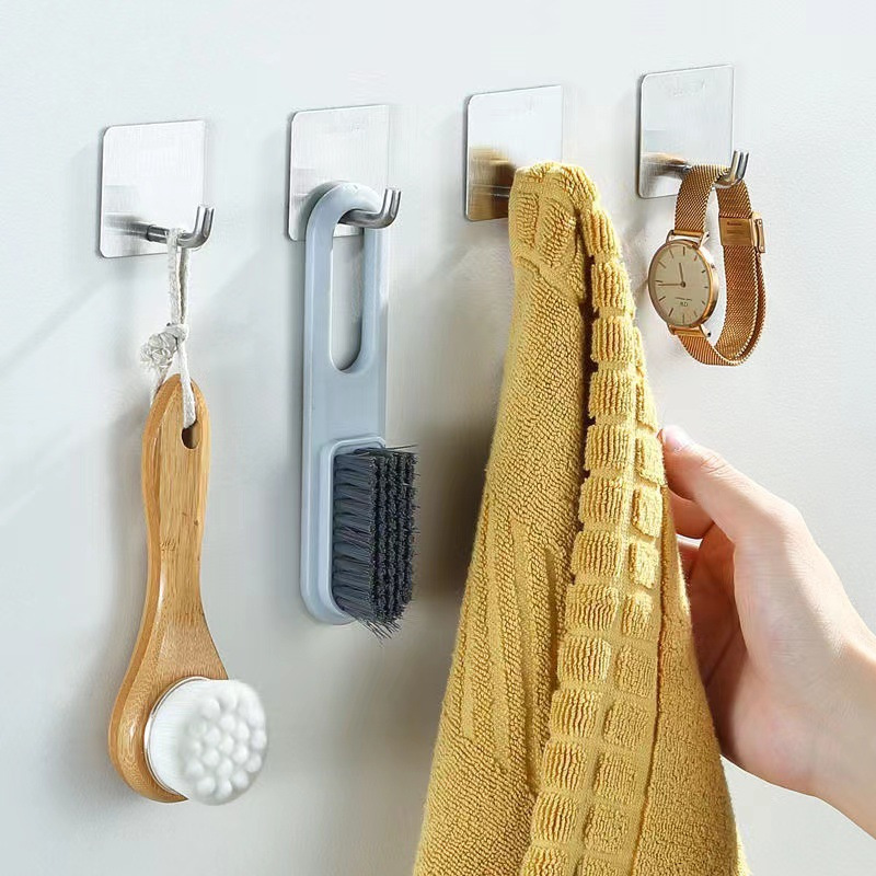 Ganchos de acero inoxidable cepillado sin taladro con adhesivo fuerte para paredes de cocina y baño, ganchos adhesivos de pared, ganchos de metal.