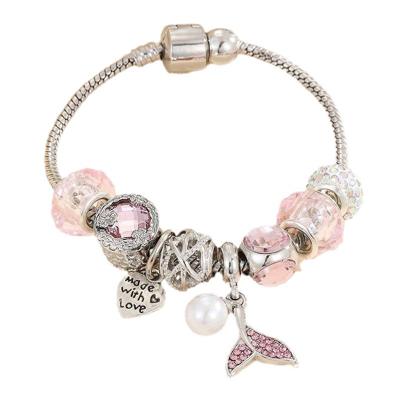 Handmade Beaded Bracelet With Mermaid Tail And Pearl Pendant_voghion.com