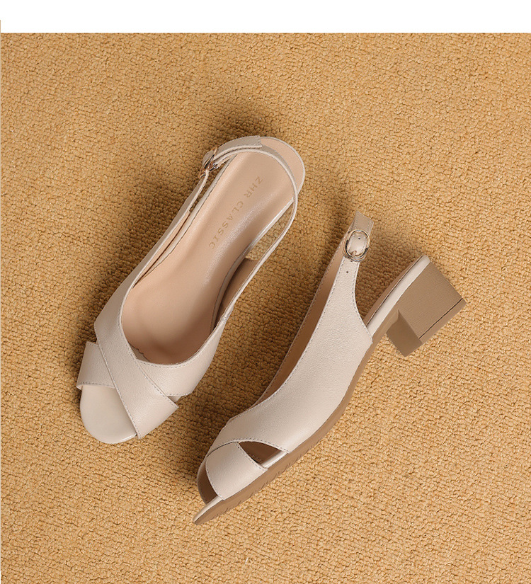 Giày sandal peep toe nữ gót vuông ZHR kiểu Pháp — KM53P Màu be chi tiết 22