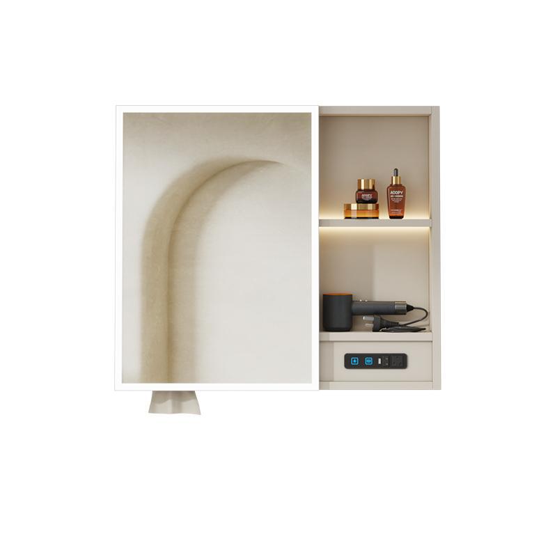 Baño de aluminio espacio único espejo de baño colgado tipo pared luminoso inteligente gran almacenamiento multifuncional enchufe gabinete de espejo de belleza