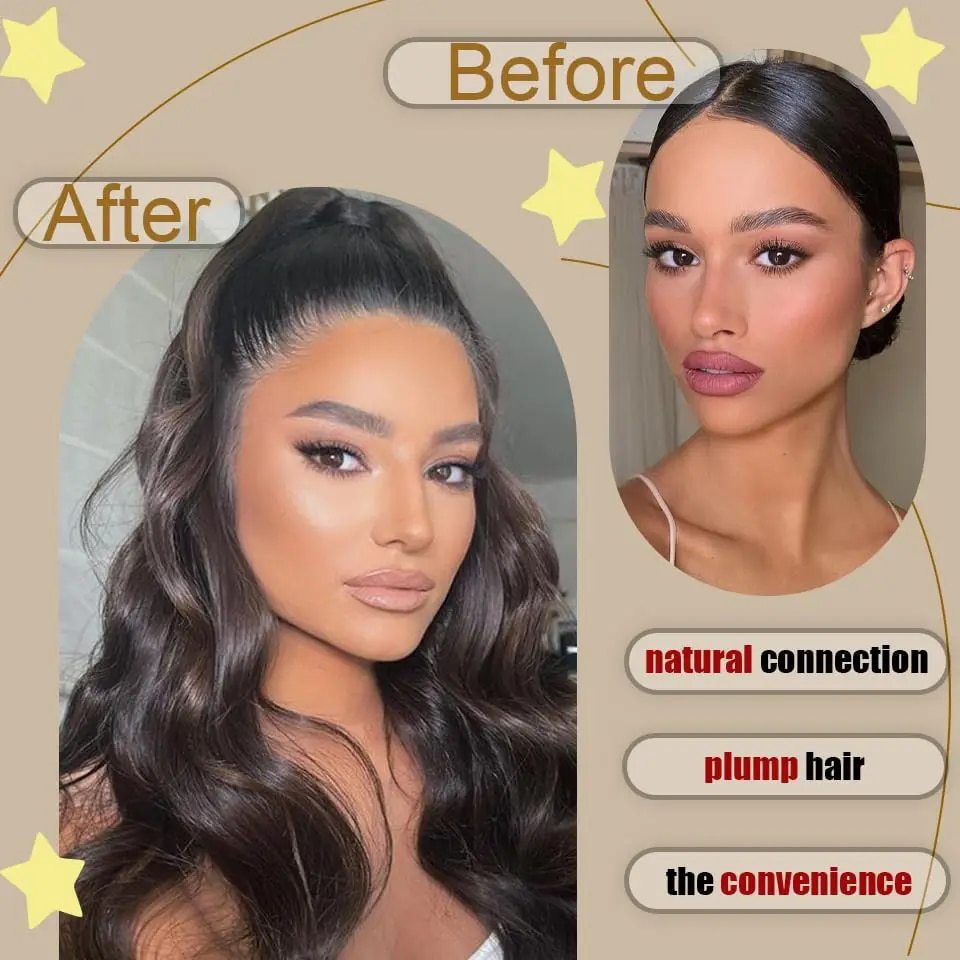 28 pulgadas largas pelucas de cola de caballo alrededor extensión de cabello de mujer cabello de cola de caballo varilla