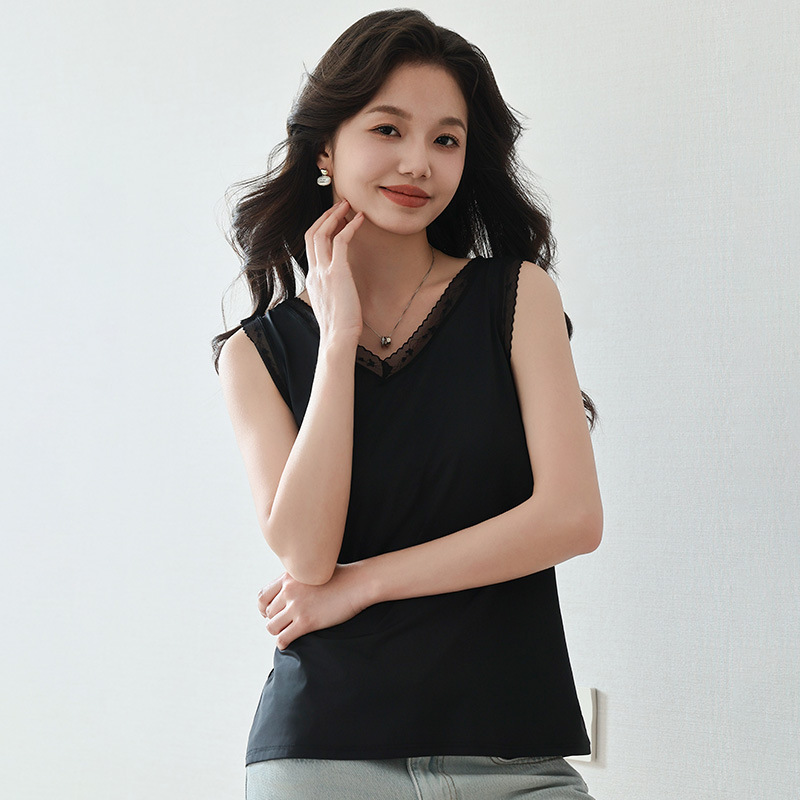 Women's New Arrival Sleeveless Silk V-Neck Vest Base Shirt Top Slim-Fit Slimming Seamless Interior Spring and Summer Commuter